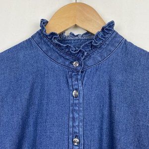J.Crew S Denim Shirt Ruffleneck Chambray Blue Classic Fit